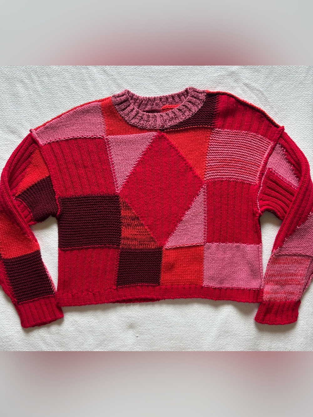 ASOS women’s red and pink geometric print sweater - size 6
